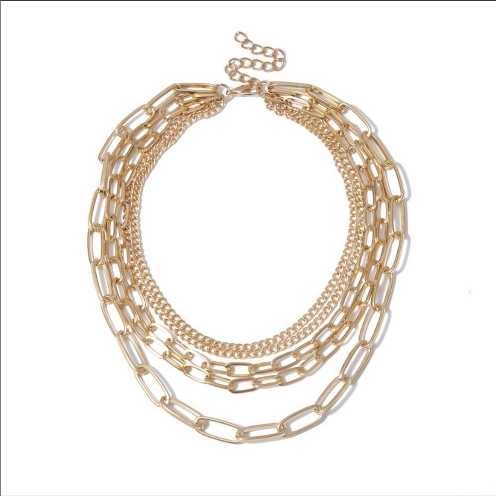 NEW💎18K Gold Multi Layer Punk Chain Necklace - Picture 7 of 8